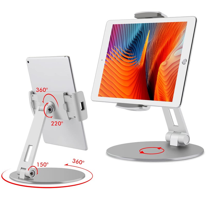 Viozon Tablet Stand and Holders with Adjustable Range and Height Aluminum Stand Compatible with iPad/iPad pro/ipad Mini/Cellphone/Kindle Desk Holder fits 3.5-13inches, 360Â° Swivel Adjustable Base - Image 1